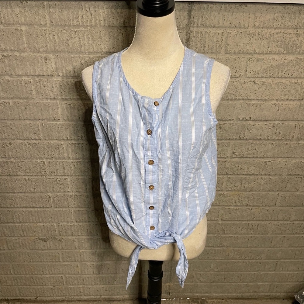 Juniper‎ And Lime Button Down Tie Front Striped Sleeveless Blouse Size Small
